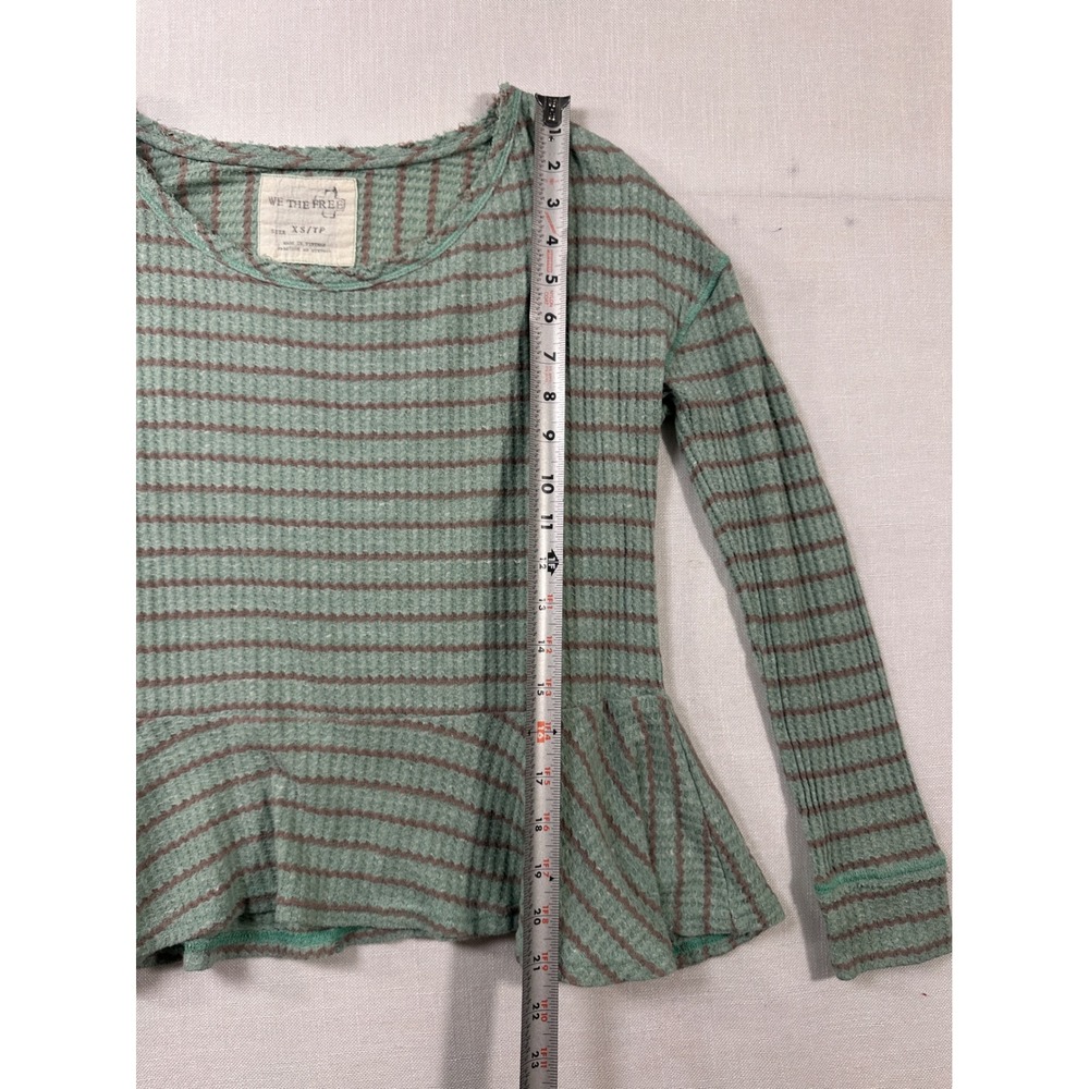 We The Free Free People Striped Waffle Knit Peplum Thermal Top Green XS - Picture 4 of 8